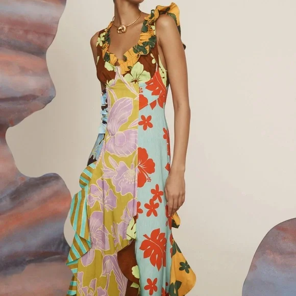 Alemais Poppy Spliced Midi Dress US 6 - Picture 2 of 9